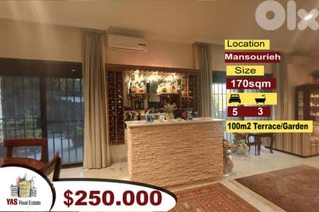Mansourieh 170m2 | 100m2 Terrace/Garden | luxury | Dead End Street |AA