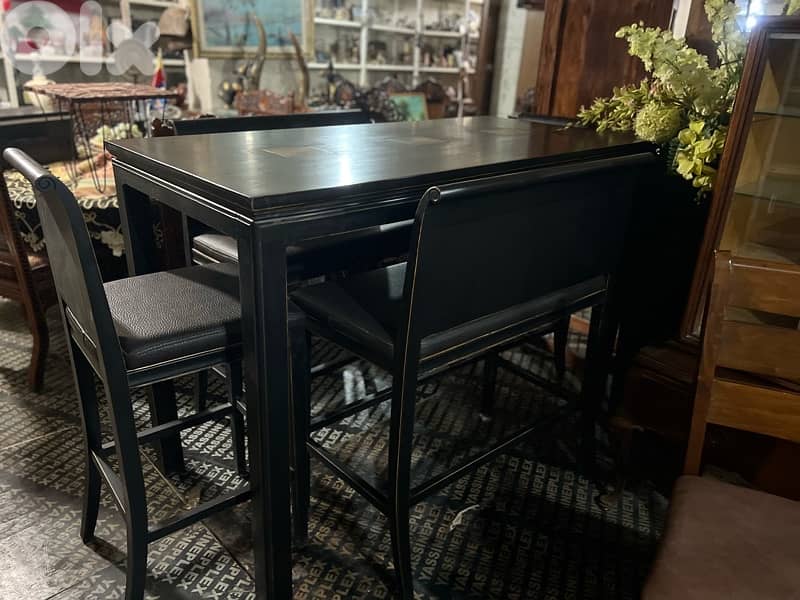 bar dining table with 2 chairs and 2 bench solid wood 0