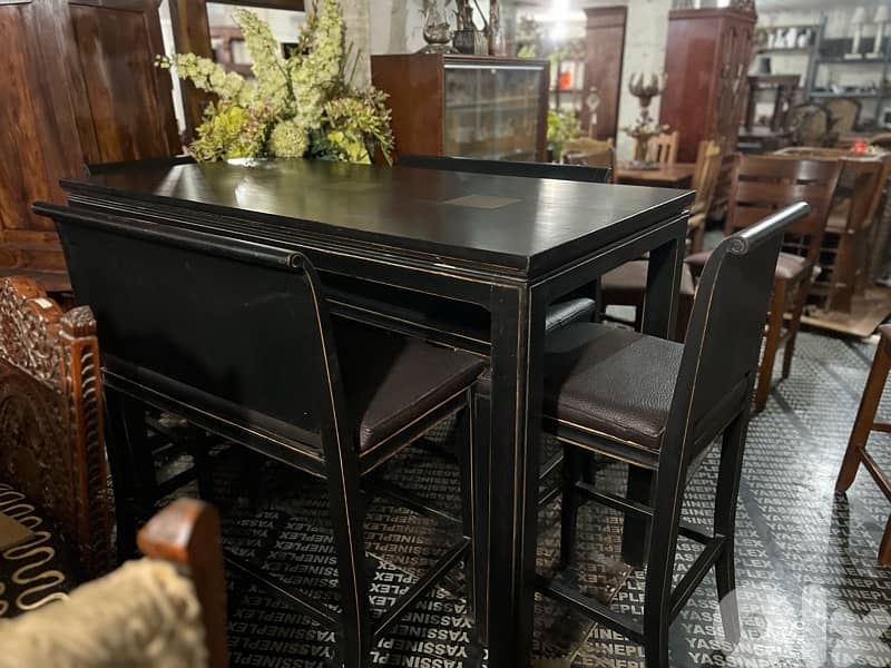 bar dining table with 2 chairs and 2 bench solid wood 1
