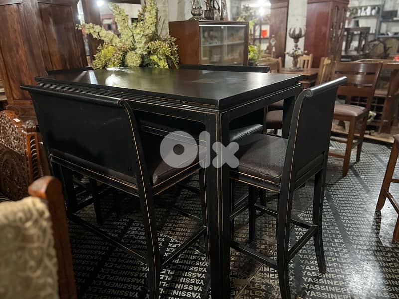bar dining table with 2 chairs and 2 bench solid wood 2