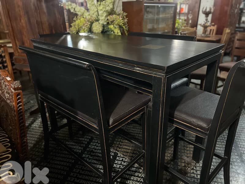 bar dining table with 2 chairs and 2 bench solid wood 3