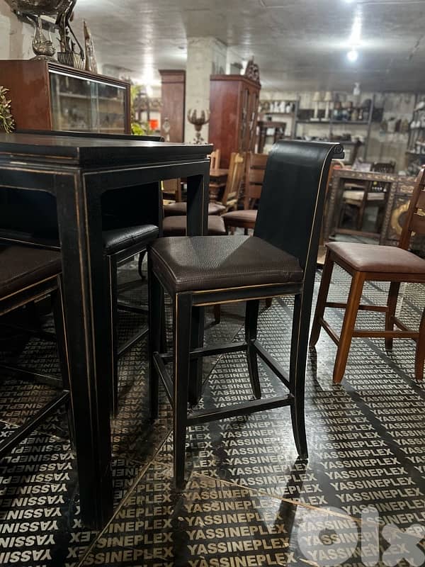 bar dining table with 2 chairs and 2 bench solid wood 4