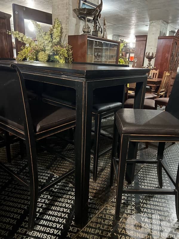 bar dining table with 2 chairs and 2 bench solid wood 7