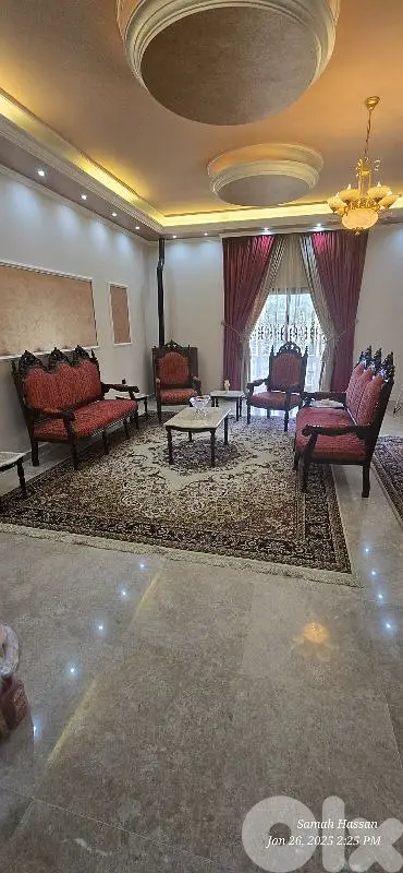 صالون ستيل كلاسيكي كامل، خشب زان، قماش باب اول