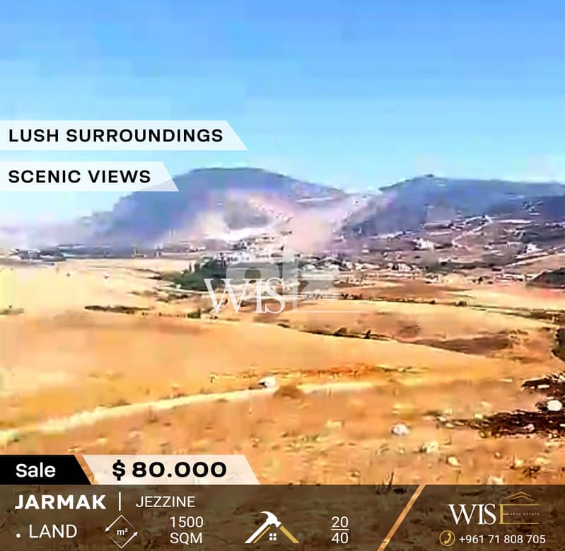 Prime 1500 SQM Land for SALE in Jarmak - Jezzine ! 0