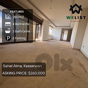 260sqm Apartment for sale in Sahel Alma-Jounieh  REF: MA25FSSA260260