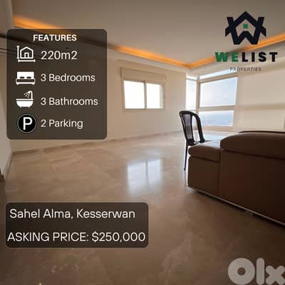 220sqm Apartment for sale in Sahel Alma - Jounieh REF: MA25JSSA220250 220sqm Apartment for sale in Sahel Alma - Jounieh REF: MA25JSSA220250