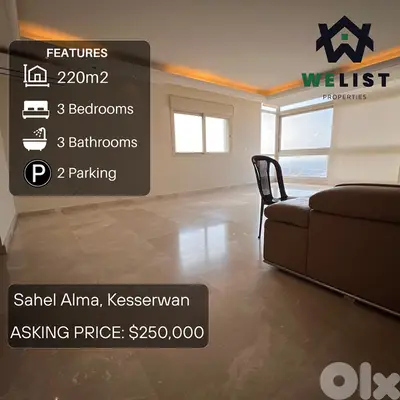 220sqm Apartment for sale in Sahel Alma - Jounieh  REF: MA25JSSA220250