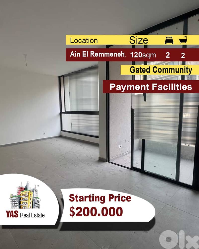 Ain El Remmeneh 120m2 | New Project | View | Payment Facilities | CL | 0