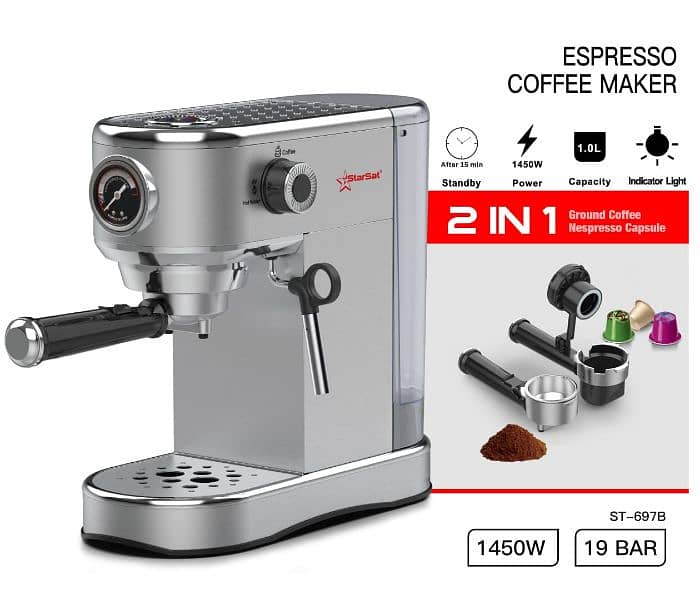 coffee espresso machine ground coffee or nespresso capsule STARSAT 0