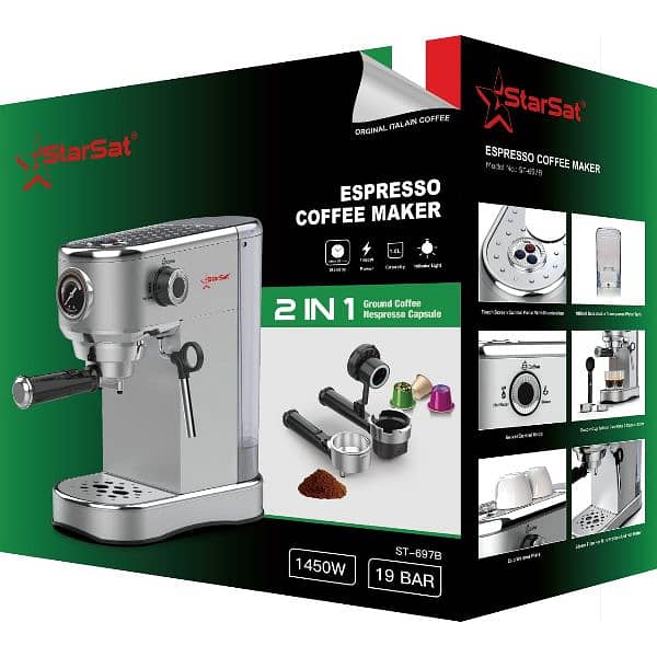 coffee espresso machine ground coffee or nespresso capsule STARSAT 2