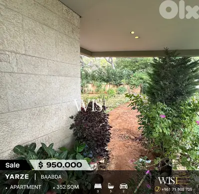 352 SQM Apartment with garden for SALE in Baabda-Yarze!