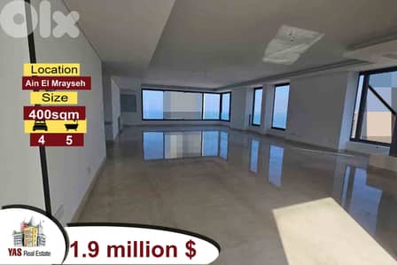 Ain El Mrayseh 400m2 | Ultra Prime Location | High Floor | PA