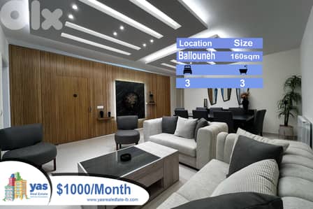 Ballouneh 160m2 | Gated Community | Fully Furnished/Equipped |Rent| KS