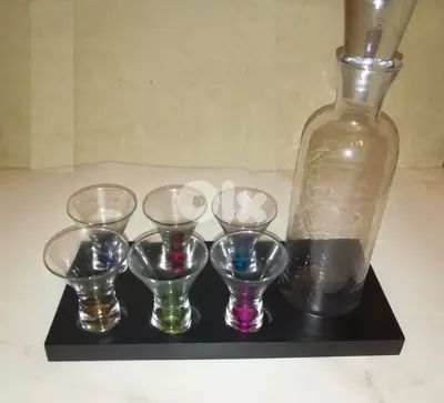 Set of 6 Vintage Hand Blown Single Bubble Flat Colored Bottom Liquor G
