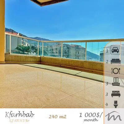 Kfarehbeb | Semi-Furnished 240m² | Terrace | 3 Balconies | 3 Parking