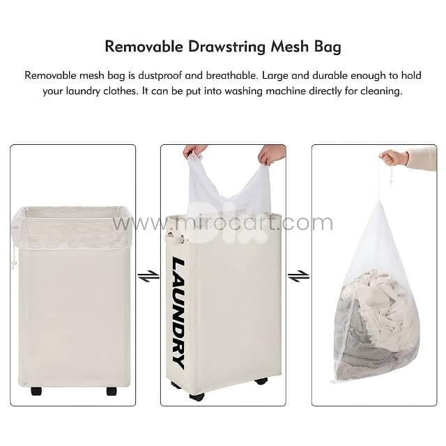 Rolling Laundry Basket – 70L w/ Smooth Wheels & Mesh Bag 8