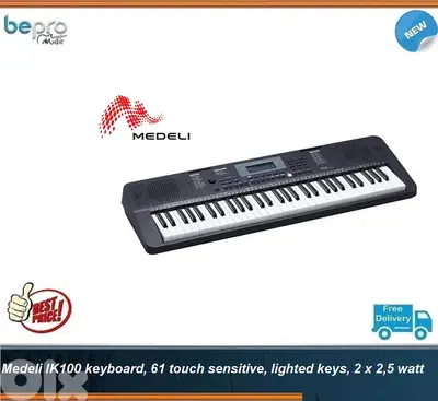 Medeli IK100 keyboard, 61 touch sensitive, lighted keys, 2 x 2,5 watt