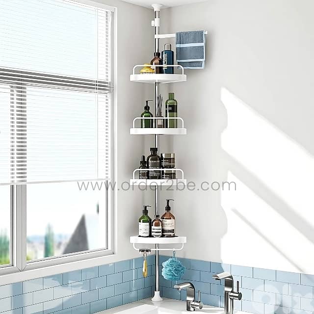 Adjustable Shower Corner Rack w/ 4 Shelves & Towel Holder 0