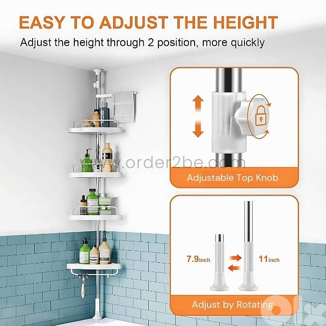 Adjustable Shower Corner Rack w/ 4 Shelves & Towel Holder 2