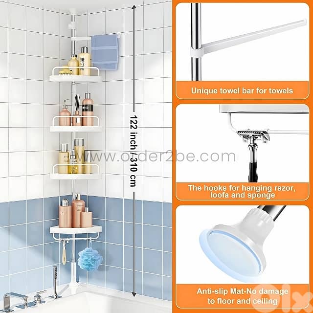 Adjustable Shower Corner Rack w/ 4 Shelves & Towel Holder 5