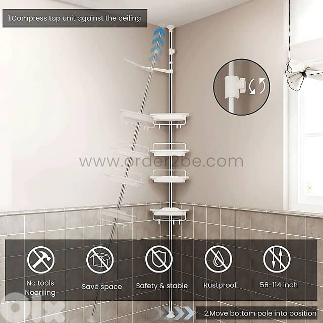 Adjustable Shower Corner Rack w/ 4 Shelves & Towel Holder 7