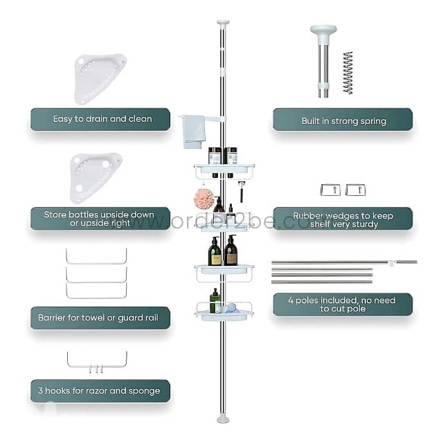 Adjustable Shower Corner Rack w/ 4 Shelves & Towel Holder 11