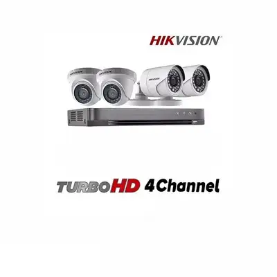 Hikvision 4 Camera + Xvr 4 Channels - كاميرات مراقبة