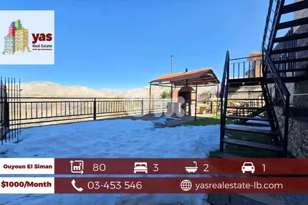 Ouyoun El Siman 80m2 | 50m2 Terrace | Furnished Chalet | Rent | DA