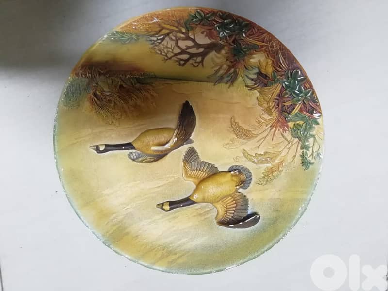 Vintage Bossons Hand Painted Flying Geese decorative wall Plate Chalkw 0