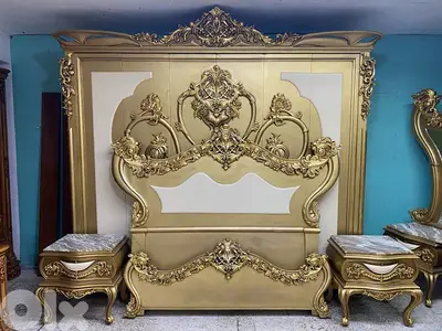 اوضة نوم ملكية مصرية خشب زان ملبسة ورق دهب