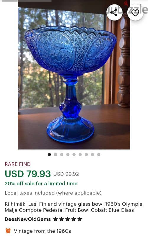 finland rihimaki lasi vintage glass bowl blue 1960 fruit cobalt 0