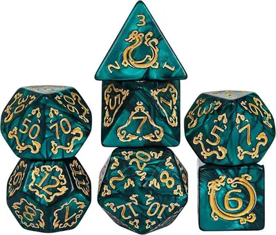 Emerald Gold Dragon Dices Set
