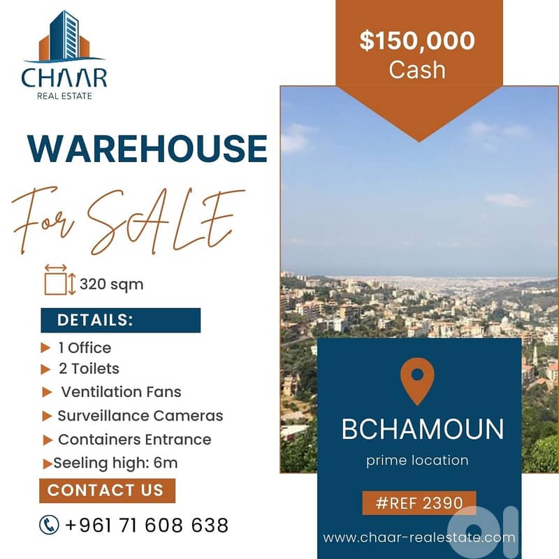 R2390 - Warehouse for Sale in Bchamoun 0