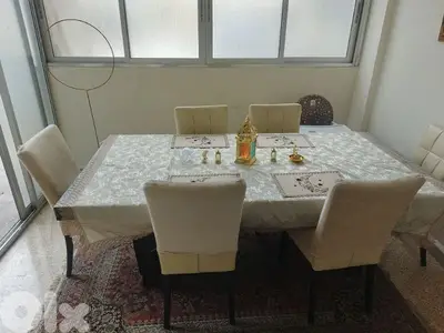 Full Wooden Dining Table with 6 Leather Seaters