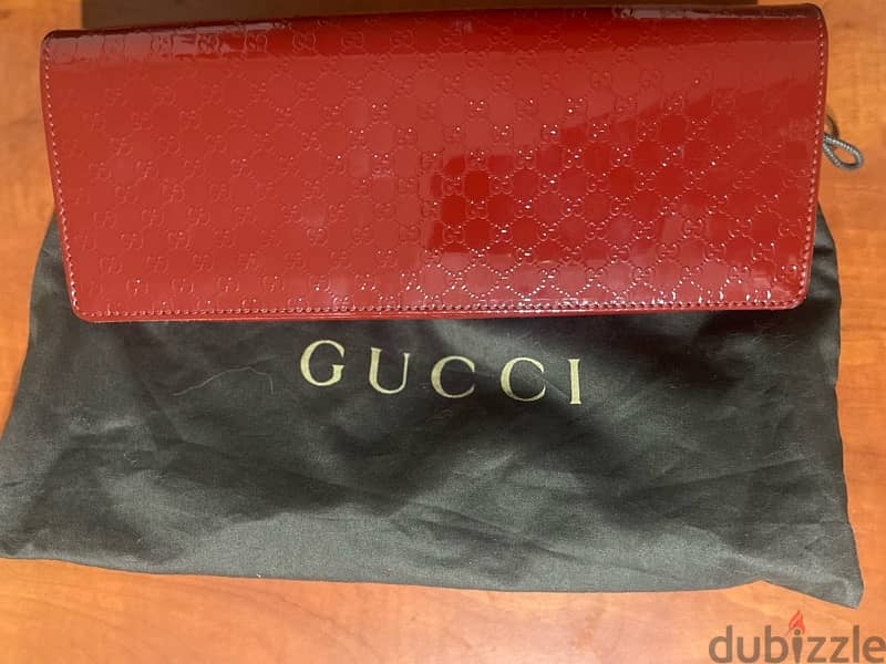 Gucci Microguccissima Pattern Patent Leather Red Clutch 0