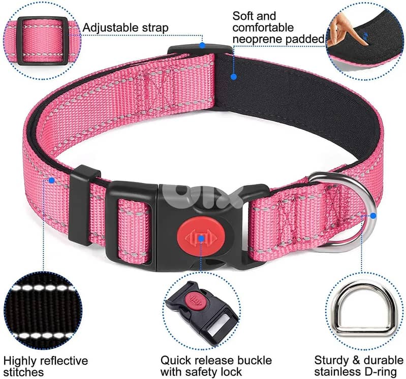 Adjustable Reflective Webbing Collar With Leash For Dogs And Cats 1