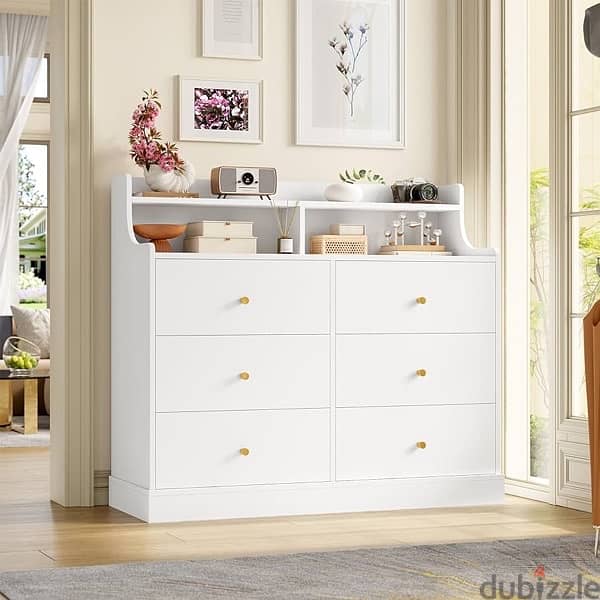 Drawer Dresser, White Dresser Double Dresser with Shelves 0