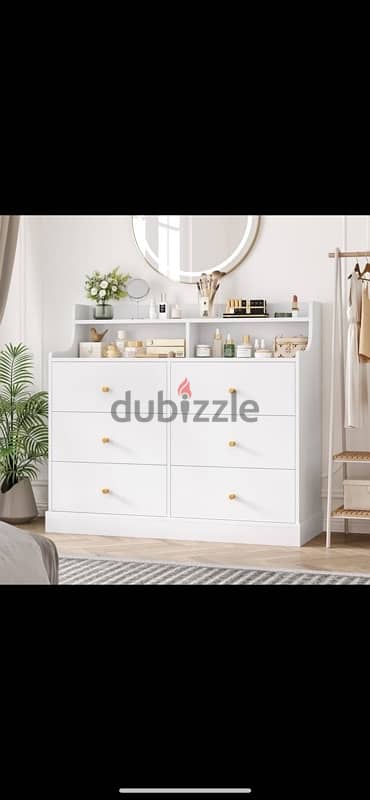 Drawer Dresser, White Dresser Double Dresser with Shelves 1