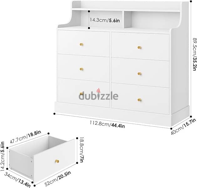 Drawer Dresser, White Dresser Double Dresser with Shelves 2