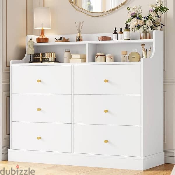 Drawer Dresser, White Dresser Double Dresser with Shelves 3