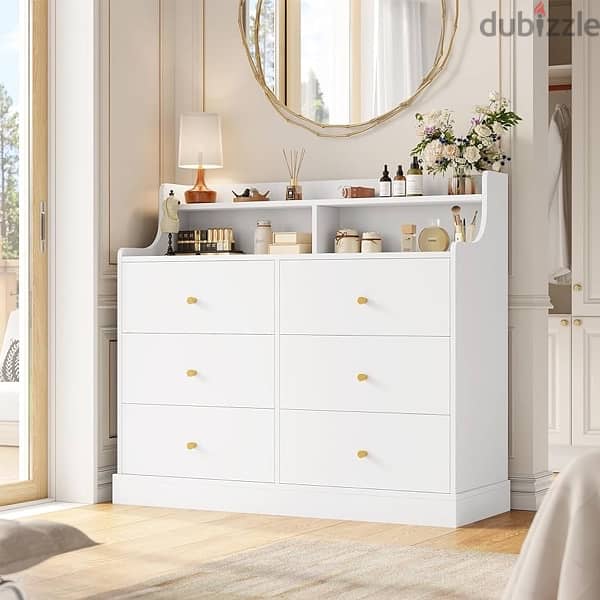 Drawer Dresser, White Dresser Double Dresser with Shelves 4