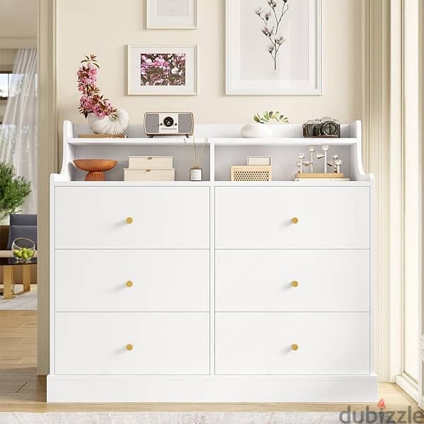 Drawer Dresser, White Dresser Double Dresser with Shelves 5