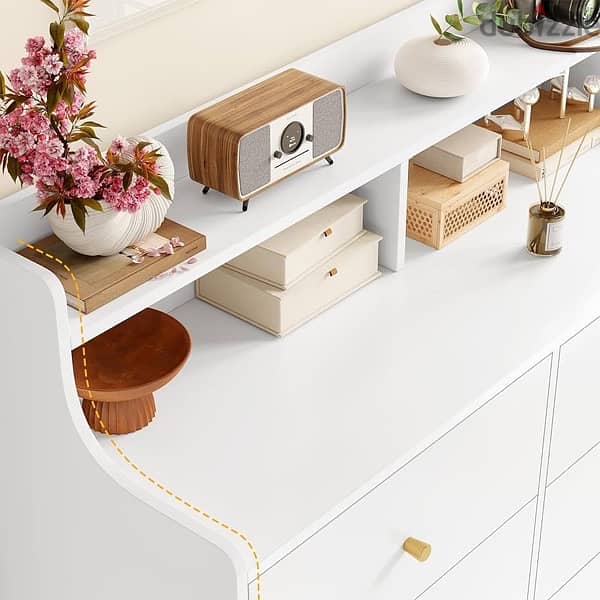 Drawer Dresser, White Dresser Double Dresser with Shelves 7