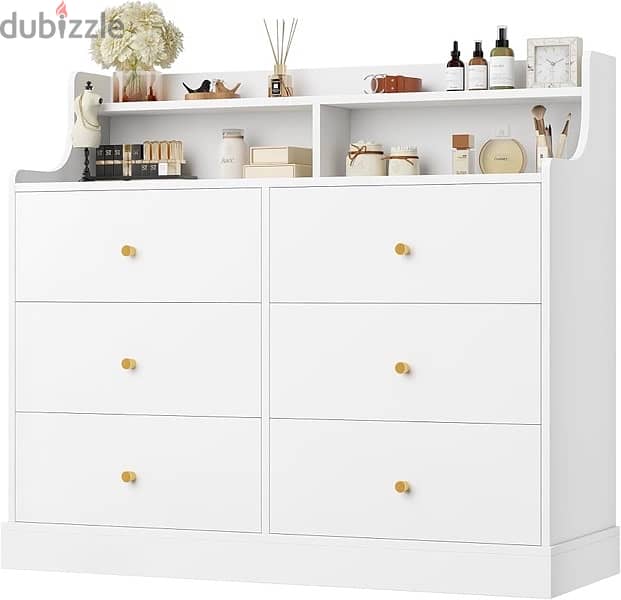 Drawer Dresser, White Dresser Double Dresser with Shelves 8