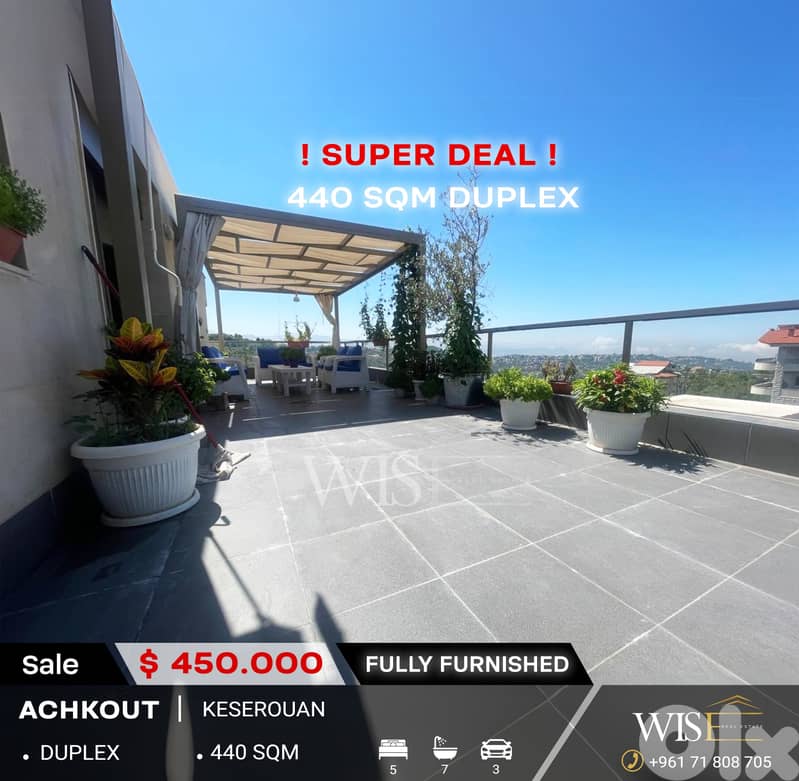 440 SQM fully furnished Duplex for SALE in Achkout ! 0