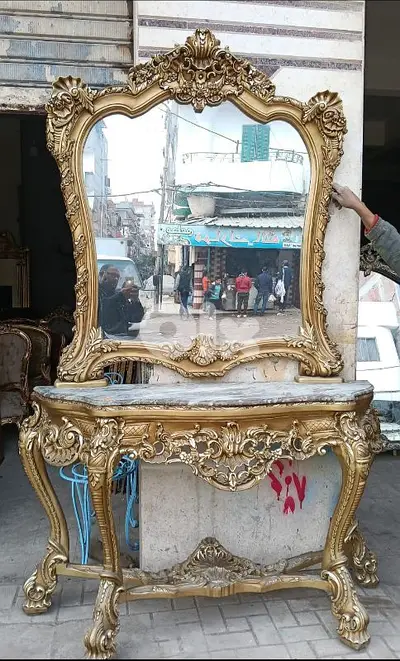 كونسول خشب زين ملكي فخم للغاية وجه رخام انتيك حفر مميز