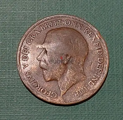 1919 England king George V one Penny bronze coin