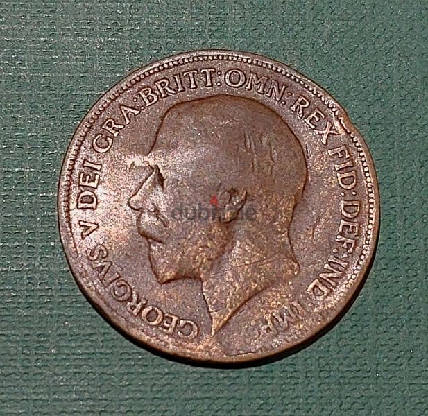 1919 England king George V one Penny bronze coin 0