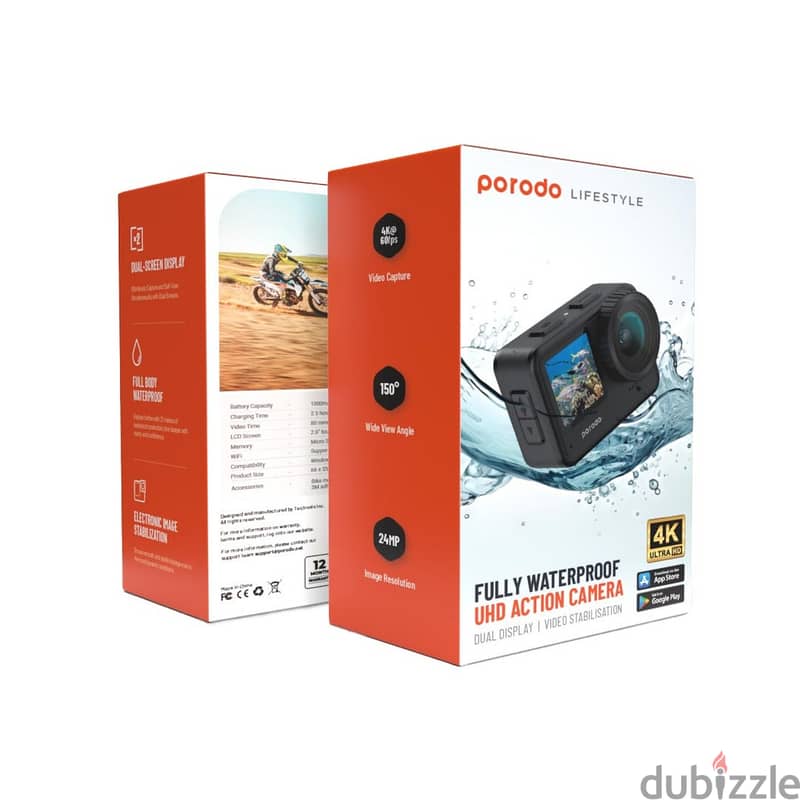 Porodo Lifestyle Fully Waterproof UHD Action Camera 3